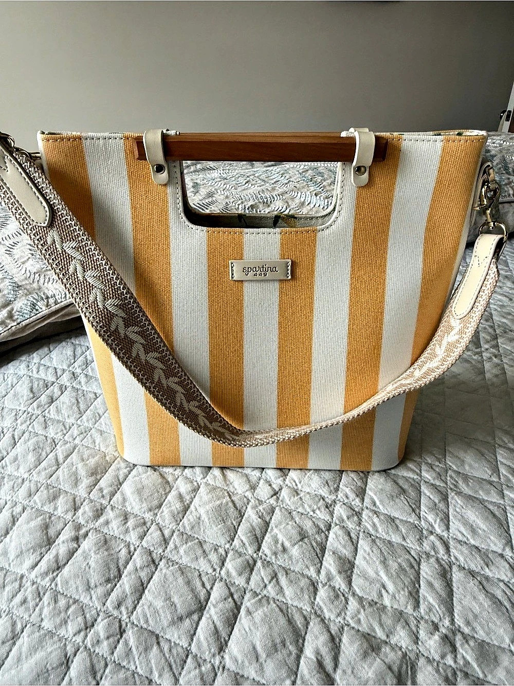 Spartina 449 Striped Tote Yellow & White NWOT